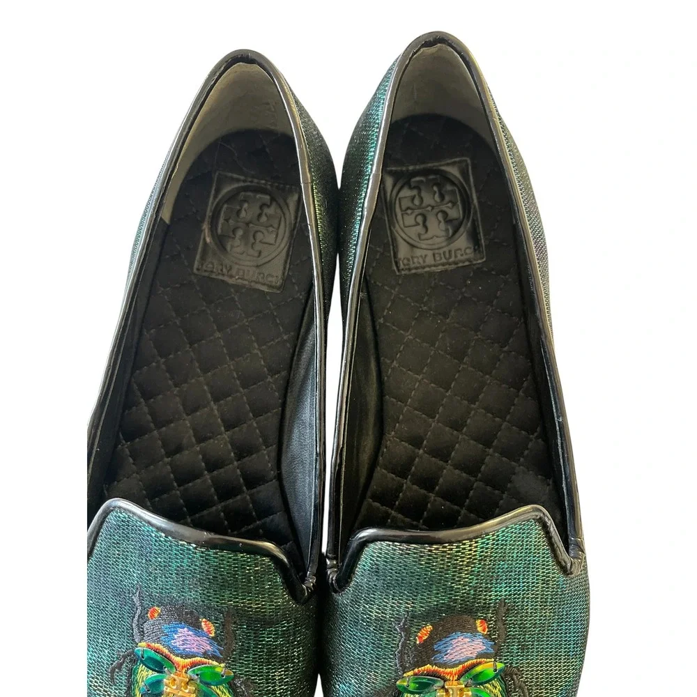 TORY BURCH Cailyn Holographic Scarab Beetle Iridescent Embroidered Loafer Flats